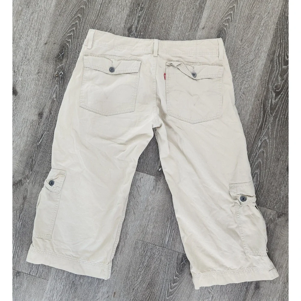 Levis Junior Tan Khaki Cargo Capri Pants Drawstring Cotton Size L JR